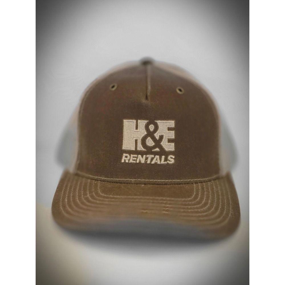 Richardson 112WH Brown Tan H&E Rentals Trucker Hat Snapback Mesh Cap Mens OSFM‎